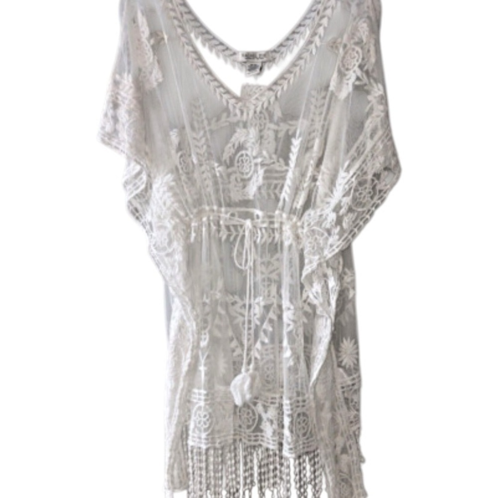 Rachel Zoe off White embroidered Lace boho western Cover-Up vacation resortwear - Picture 4 of 10